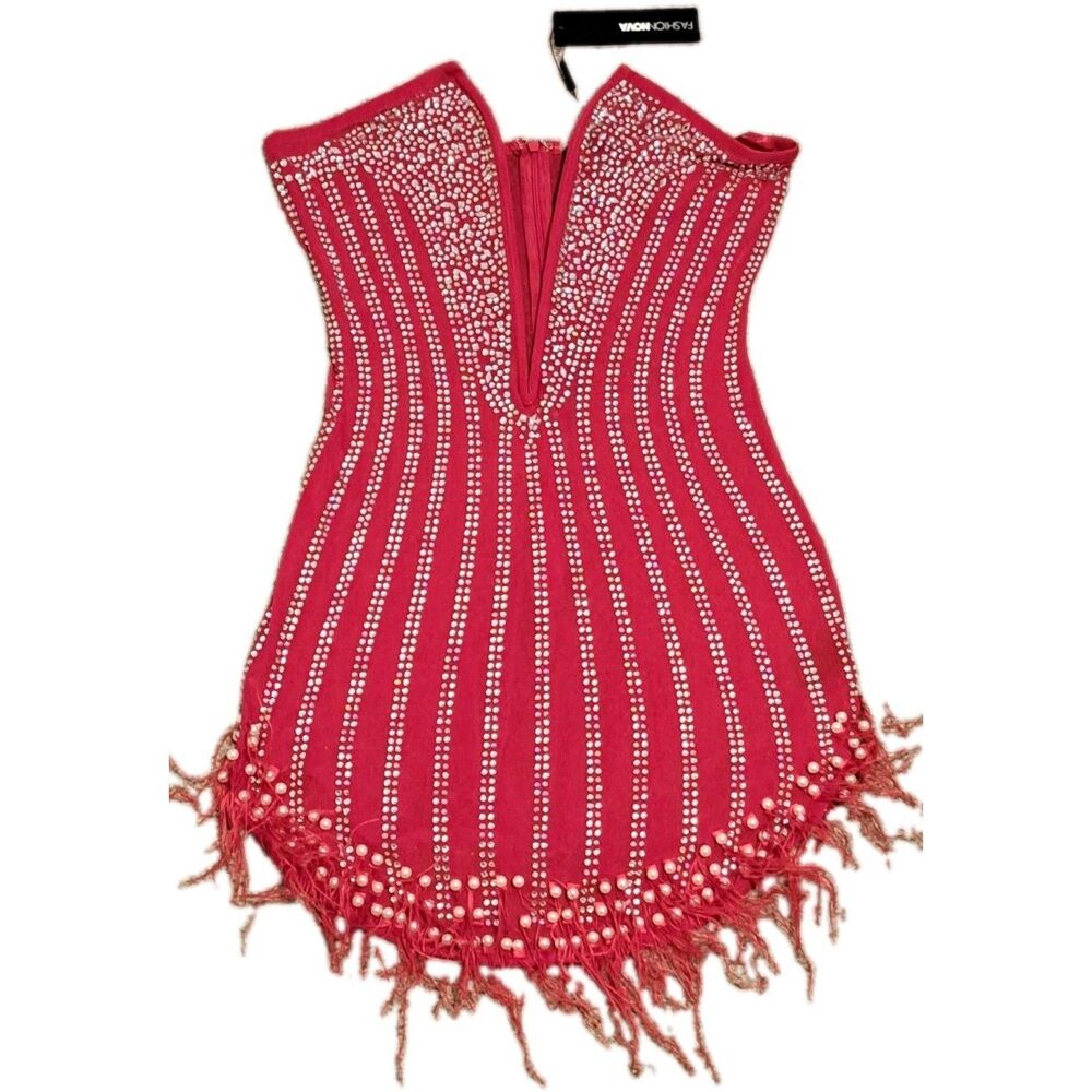 Fashion Nova NWT Glammed Up Embellished Red Mini Dress Misses Size Large - Picture 4 of 11